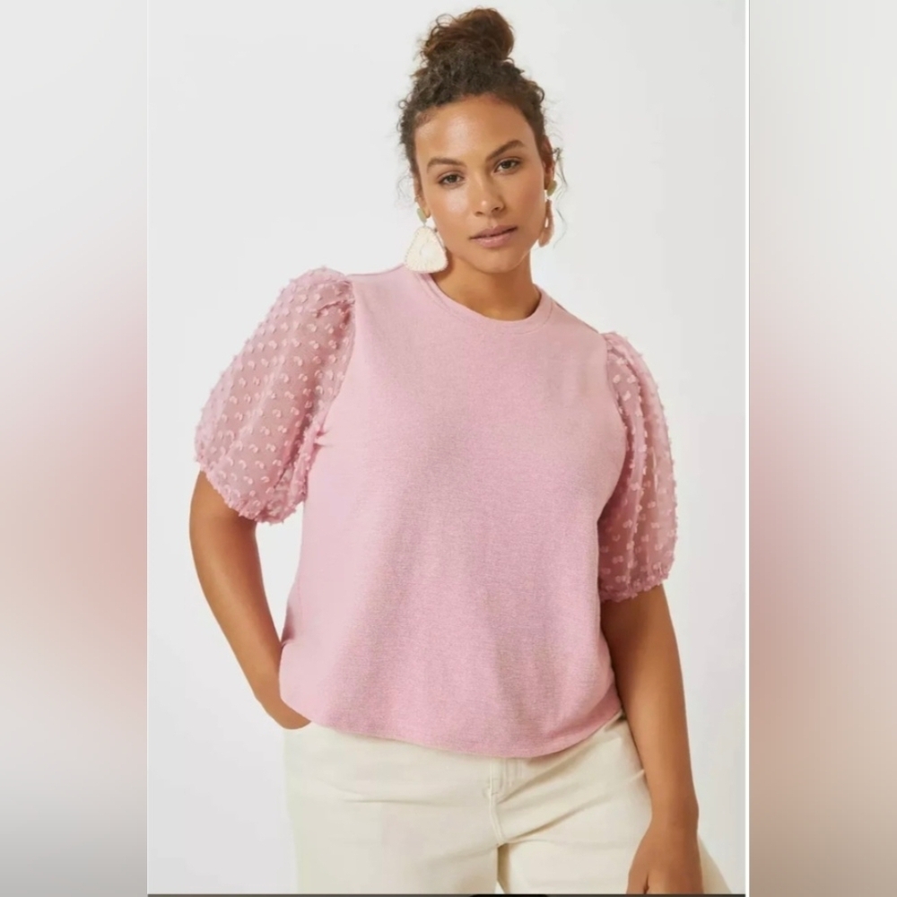 Anthropologie Maeve Woven Puff-Sleeve Pink Top